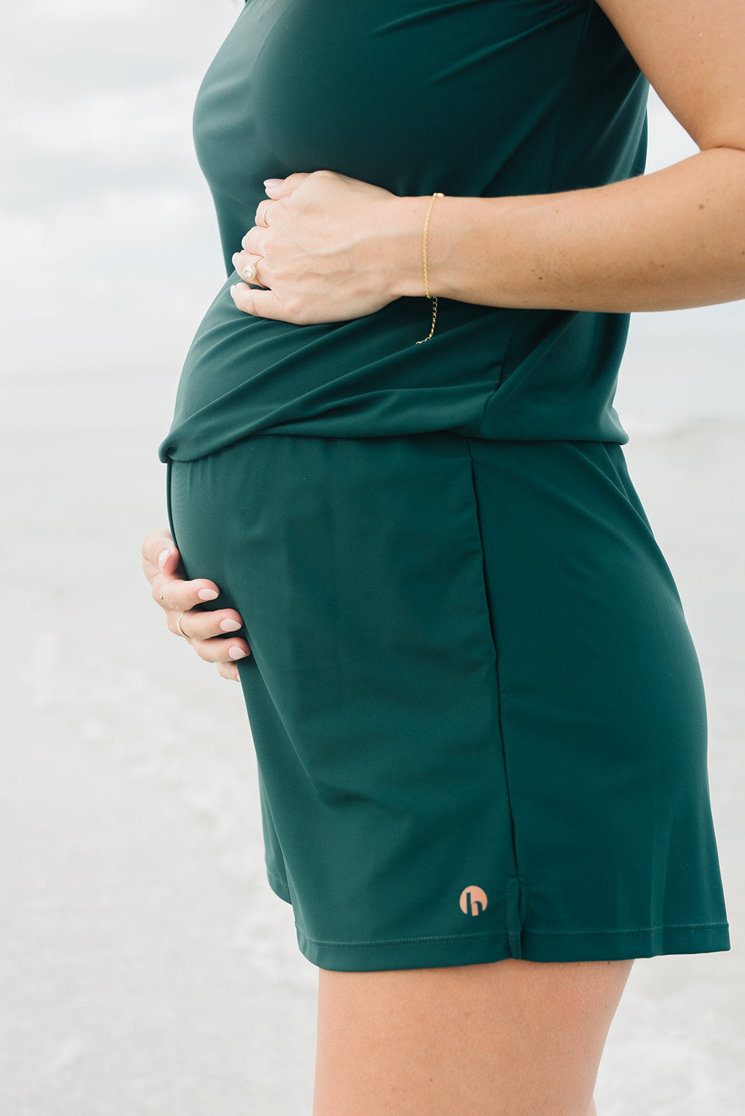 sage swim romper Honey Mark.